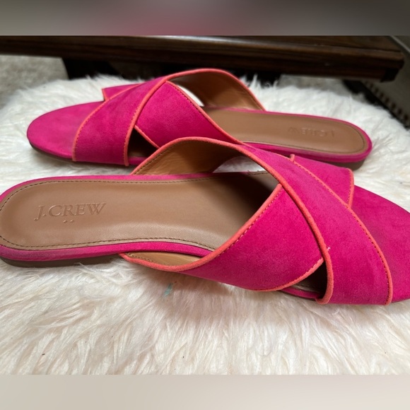 J. CREW PINK SUEDE SLIP ON CRISS-CROSS STRAP SUMMER TRAVEL FLAT SANDALS SZ 9.5💕 - Picture 2 of 9